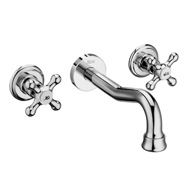 Roca Carmen Twin Lever Wall Mounted Basin Mixer Tap