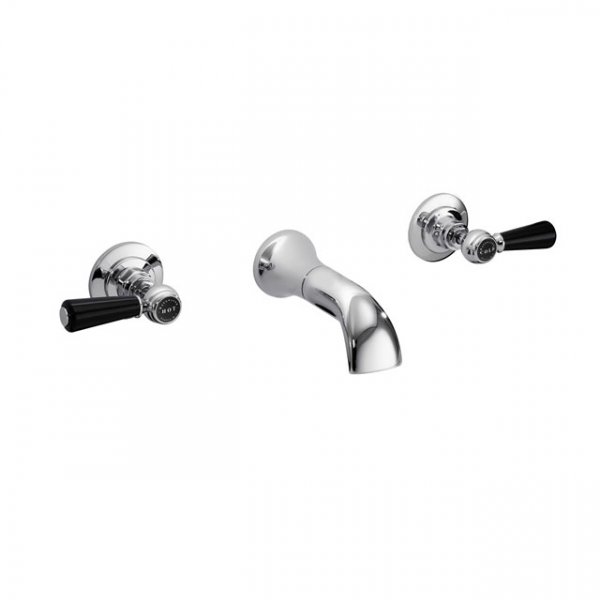 Bayswater Black & Chrome Lever 3TH Basin Mixer with Hex Collar