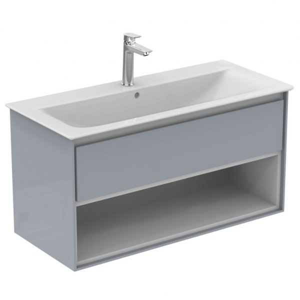 Ideal Standard Connect Air 1000mm Vanity Unit with Open Shelf (Gloss Grey with Matt White Interior)