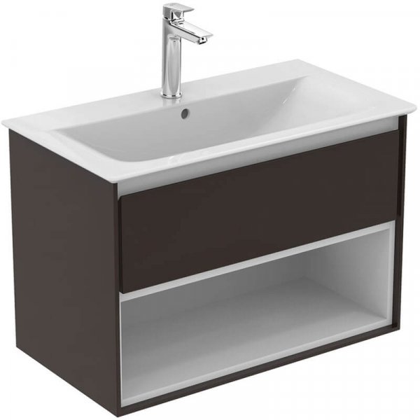 Ideal Standard Connect Air 800mm Vanity Unit with 1 Drawer and Open Shelf (Matt Dark Brown with Matt White Interior)