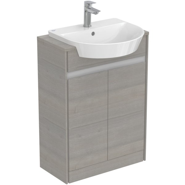 Ideal Standard Connect Air 600mm 2 Door Semi Countertop Basin Unit (Light Grey Wood with Matt White Interior)