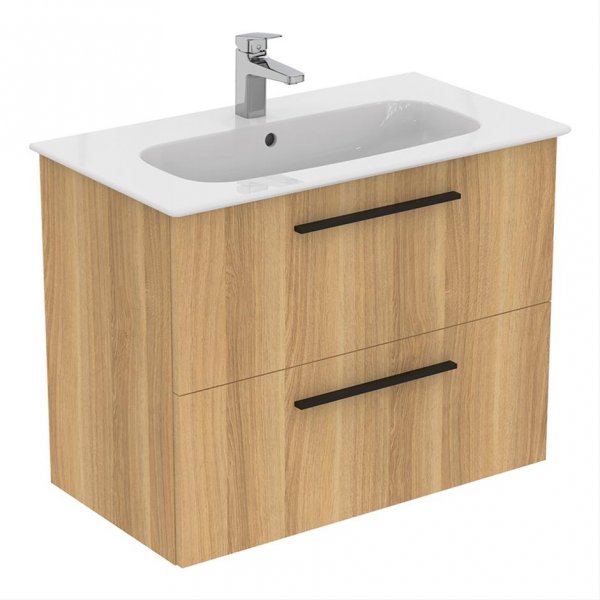 Ideal Standard i.life A Wall Hung 80cm 2 Drawer Natural Oak Vanity Unit