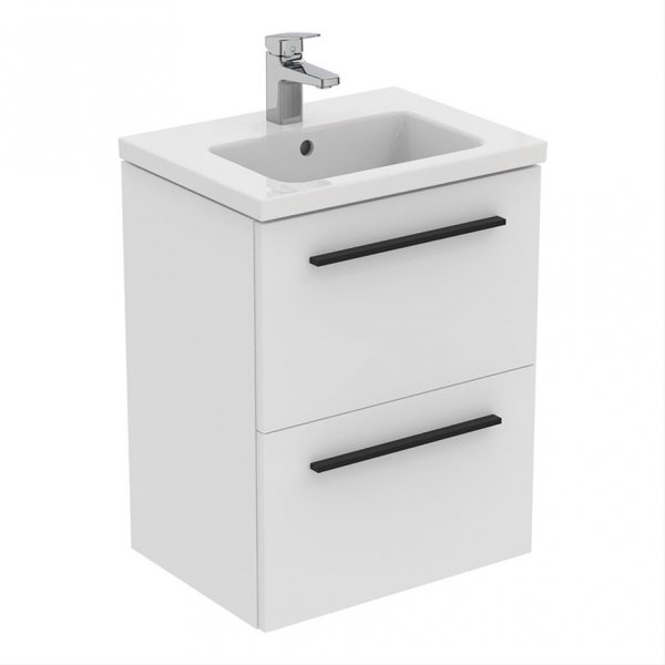 Ideal Standard i.life S Compact Wall Hung 50cm 2 Drawer Matt White Vanity Unit