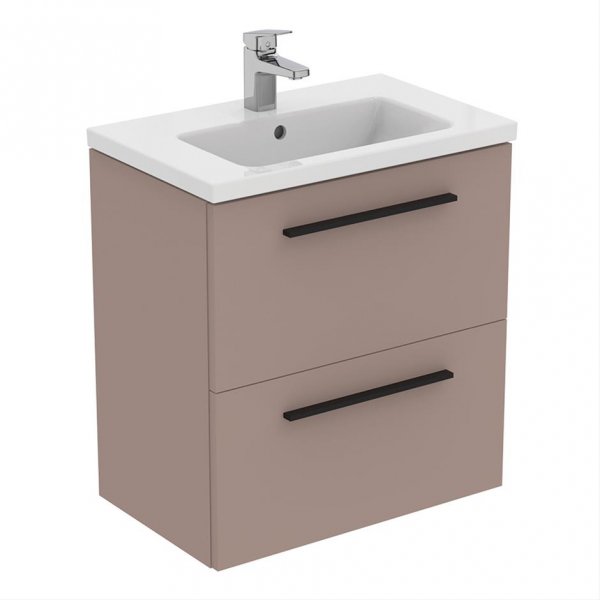 Ideal Standard i.life S Compact Wall Hung 60cm 2 Drawer Matt Greige Vanity Unit