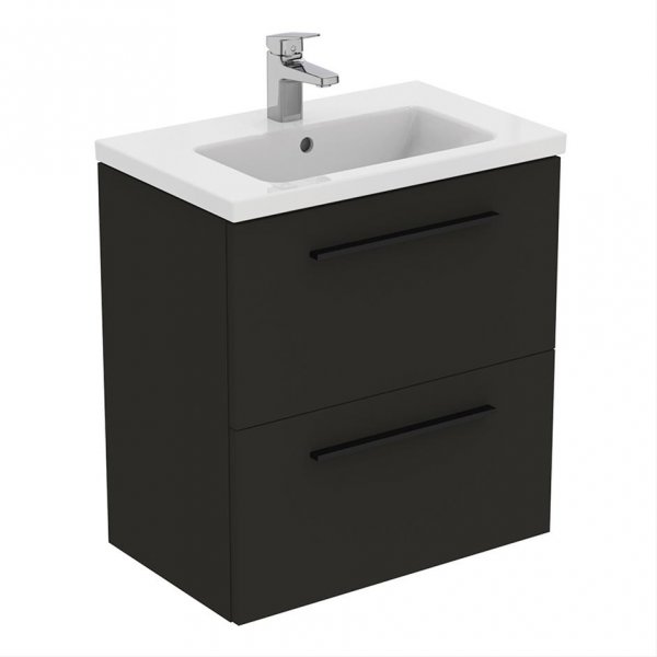 Ideal Standard i.life S Compact Wall Hung 60cm 2 Drawer Matt Carbon Grey Vanity Unit