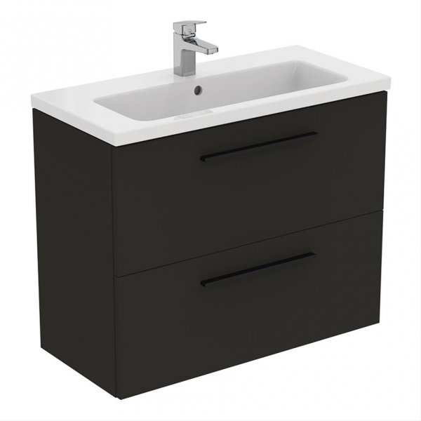 Ideal Standard i.life S Compact Wall Hung 80cm 2 Drawer Matt Carbon Grey Vanity Unit