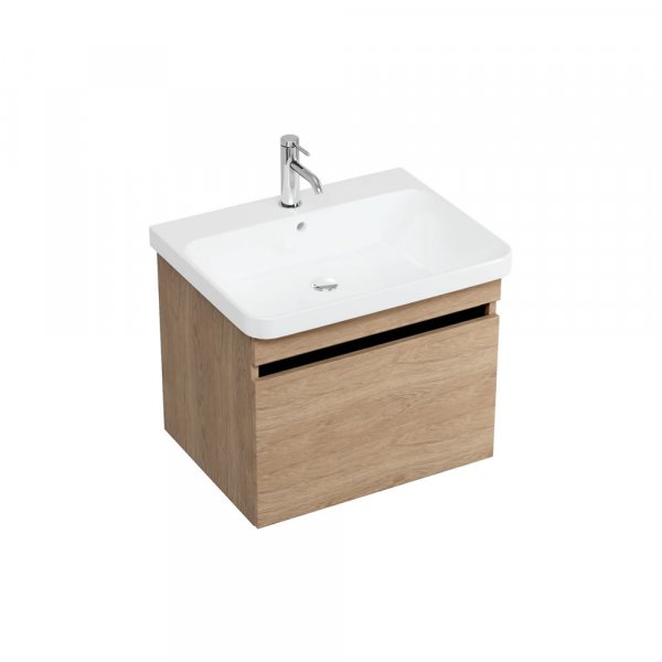 Britton Dalston 600mm Wall Hung Golden Oak Single Drawer Unit and Basin