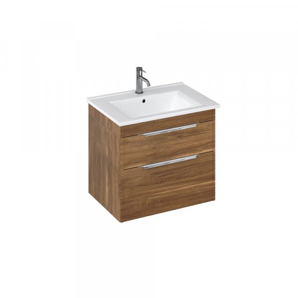 Britton Shoreditch 650mm Caramel Double Drawer Wall Hung Vanity Unit and Basin