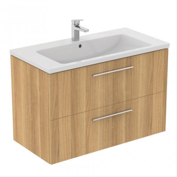 Ideal Standard i.life B Wall Hung 100cm 2 Drawer Natural Oak Vanity Unit