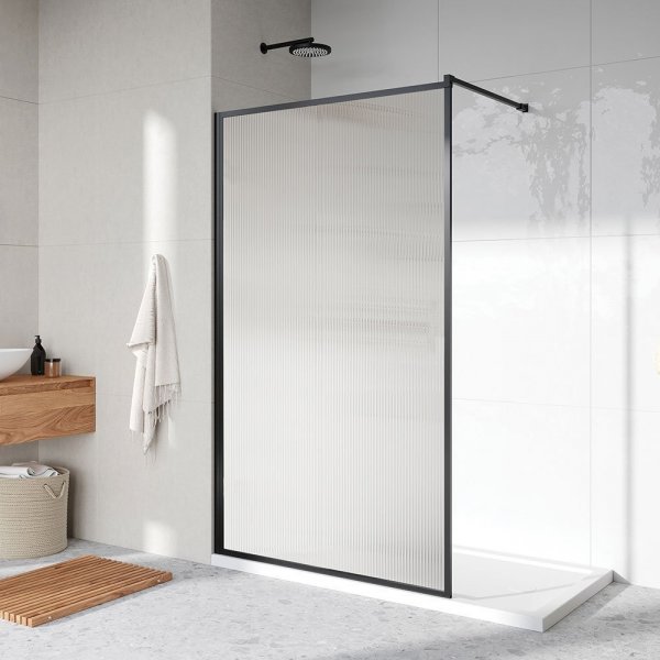 Roman Innov8 8mm 1000mm Black Framed Wetroom Panel with Fluted Glass