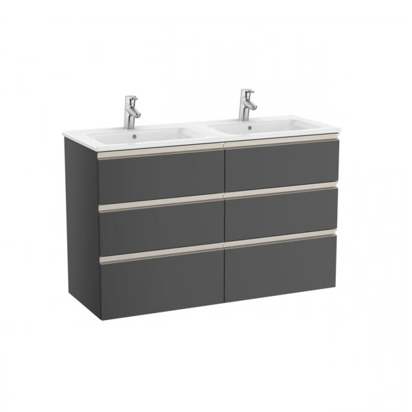 Roca The Gap Anthracite Grey 1200mm 6 Drawer Wall Hung Vanity Unit with 2 Basins