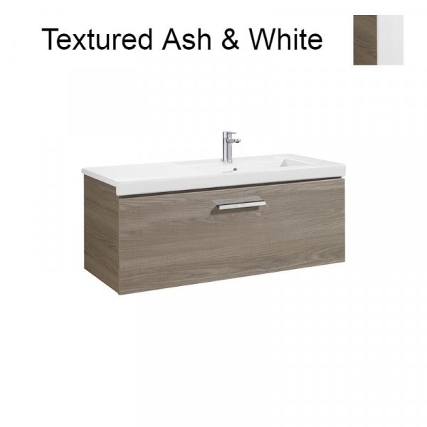 Roca Prisma Gloss White & Textured Ash 1100mm Basin & Unit with 1 Drawer - Right Hand