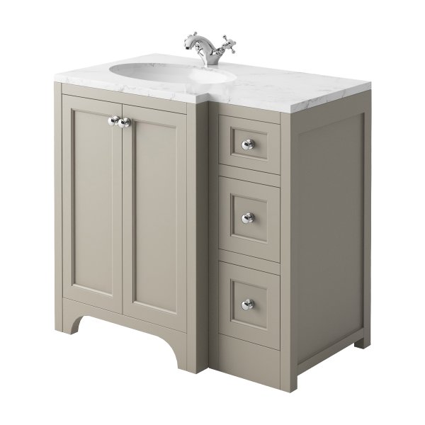 Harrogate Brunswick Dovetail Grey 900mm Return Vanity Unit & Carrara Solid Surface Basin - Left Hand