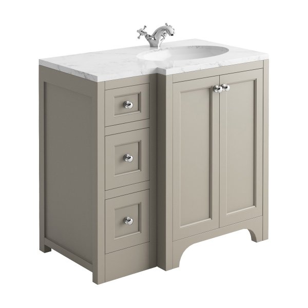 Harrogate Brunswick Dovetail Grey 900mm Return Vanity Unit & Carrara Solid Surface Basin - Right Hand