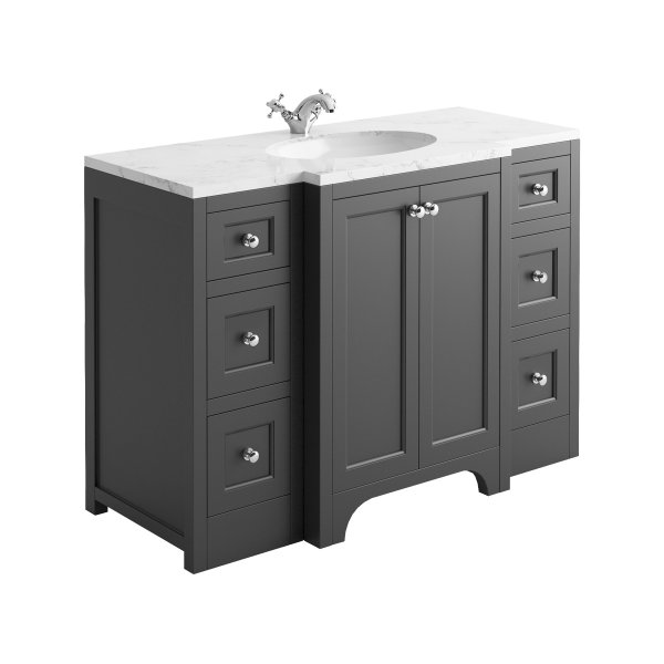 Harrogate Brunswick Spa Grey 1200mm Vanity Unit with Carrara Solid Surface Basin