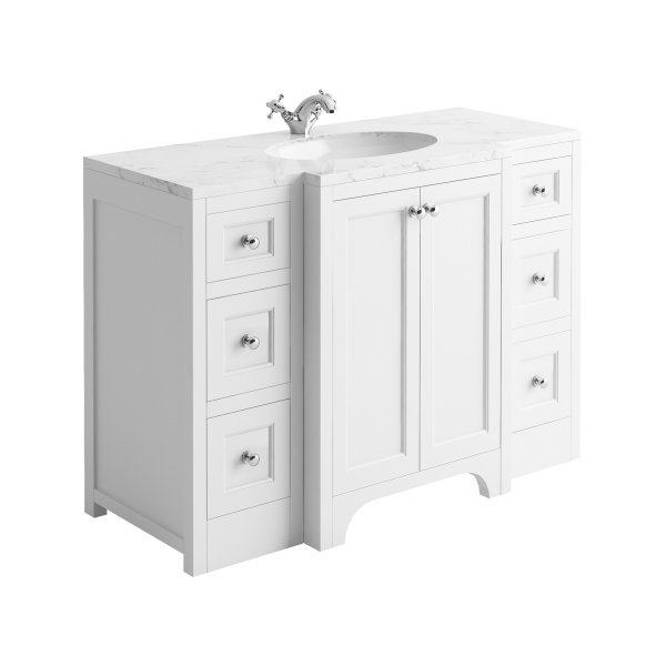 Harrogate Brunswick Arctic White 1200mm Vanity Unit with Carrara Solid Surface Basin