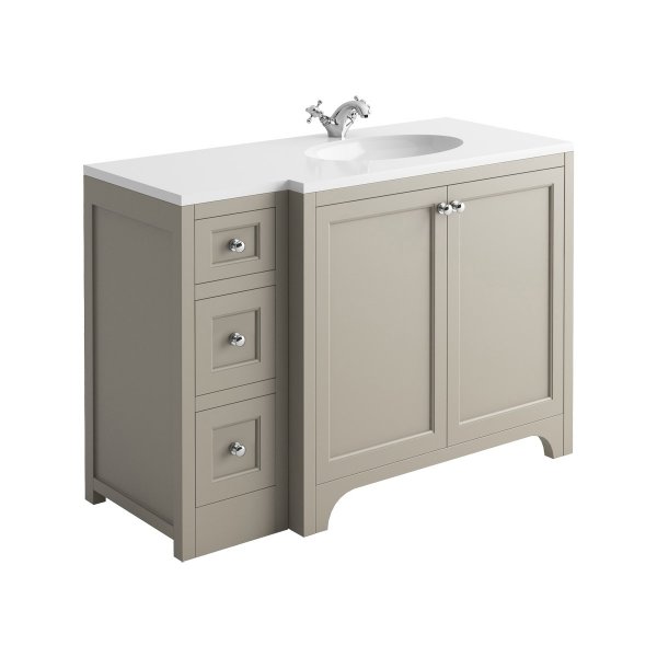 Harrogate Brunswick Dovetail Grey 1200mm Return Vanity Unit & White Solid Surface Basin - Right Hand