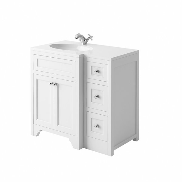 Harrogate Ripley Arctic White 900mm Return Vanity Unit & White Solid Surface Basin - Left Hand