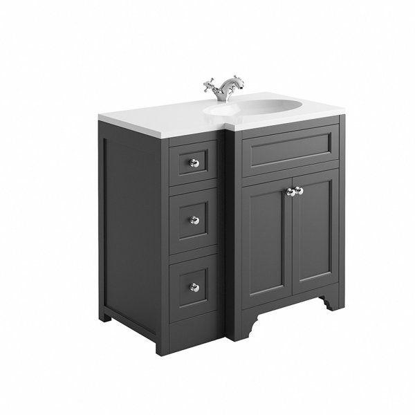 Harrogate Ripley Spa Grey 900mm Return Vanity Unit & White Solid Surface Basin - Right Hand