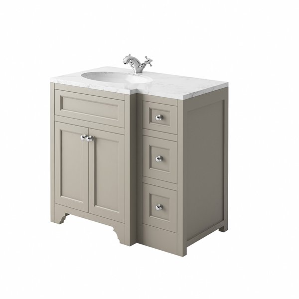 Harrogate Ripley Dovetail Grey 900mm Return Vanity Unit & Carrara Solid Surface Basin - Left Hand