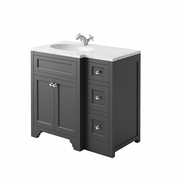 Harrogate Ripley Spa Grey 900mm Return Vanity Unit & Carrara Solid Surface Basin - Left Hand