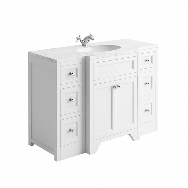 Harrogate Ripley Arctic White 1200mm Vanity Unit & Carrara Solid Surface Basin