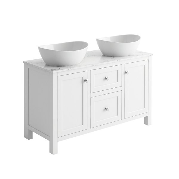 Harrogate Montpelier Arctic White 1200mm Vanity Unit & Double Basin