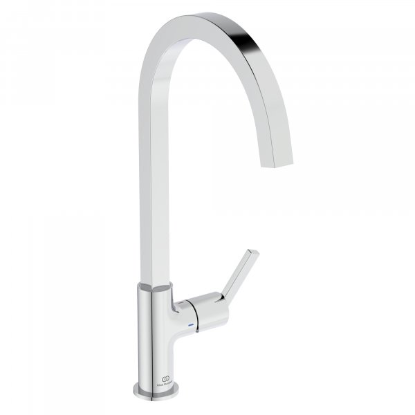 Ideal Standard Gusto single lever square C spout kitchen mixer with bluestart technology, chrome