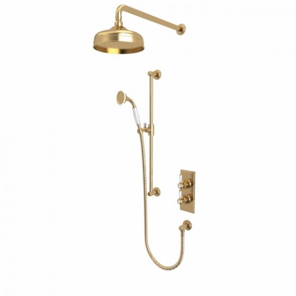 Tavistock Lansdown Dual Function Shower System with Riser Kit & Overhead Shower - Brushed Brass