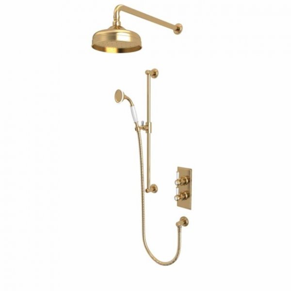 Tavistock Lansdown Dual Function Shower System w/Riser Kit & Overhead Shower Brushed Brass