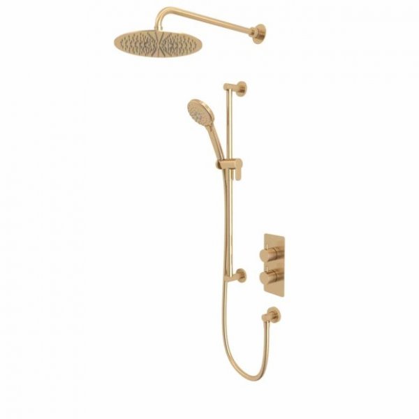Tavistock Quantum Dual Function Shower System with Riser Kit & Overhead Shower - Brushed Brass