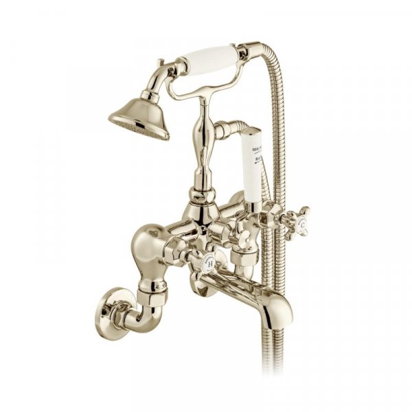 Booth & Co. Axbridge Cross Wall Mounted Bath Shower Mixer with Shower Kit - Nickel