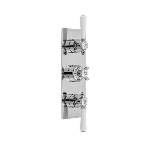 Booth & Co. Axbridge Cross 2 Outlet, 3 Handle Concealed Thermostatic Valve - Chrome