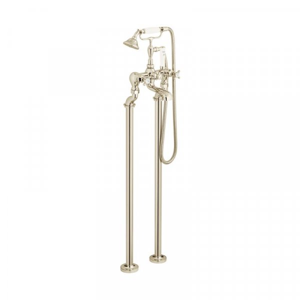 Booth & Co. Axbridge Cross Floor Standing Bath Shower Mixer - Nickel