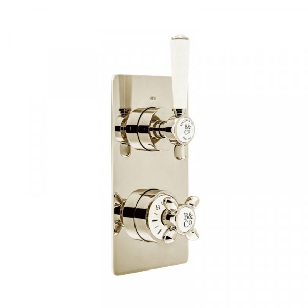 Booth & Co. Axbridge Cross 2 Outlet, 2 Handle Concealed Thermostatic Valve - Nickel