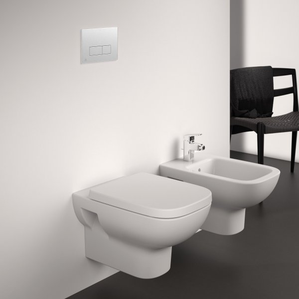 Ideal Standard i.life A Wall Hung Toilet + Concealed WC Cistern with Wall Hung Frame & Chrome Flushplate