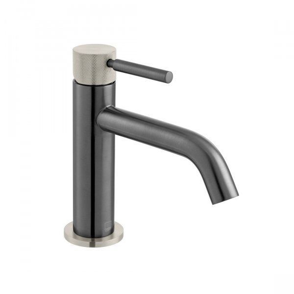 Vado Individual Origins Knurled Fusion Slimline Mono Basin Mixer with Knurled Handle and Mixed Finish - Black/Nickel