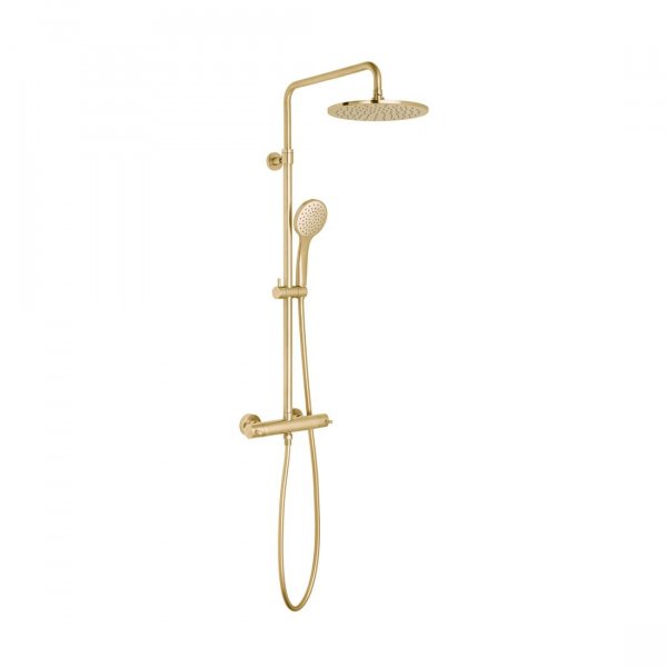 Vado Individual Adjustable Round Thermostatic Shower Column - Brushed Gold