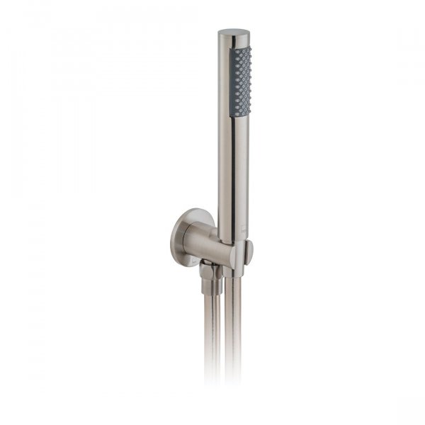 Vado Individual Single Function Hand Held Shower Head with Hose, Bracket & Integrated Outlet - Brushed Nickel