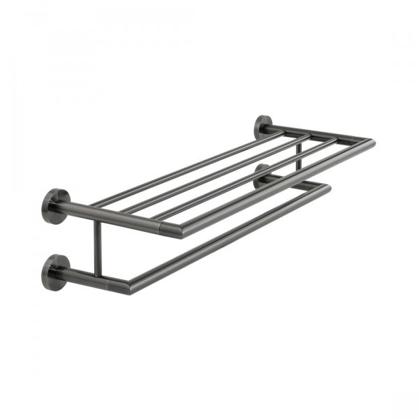 Vado Individual Spa Bathroom Towel Shelf With Towel Rail - Brushed Black 600mm (24