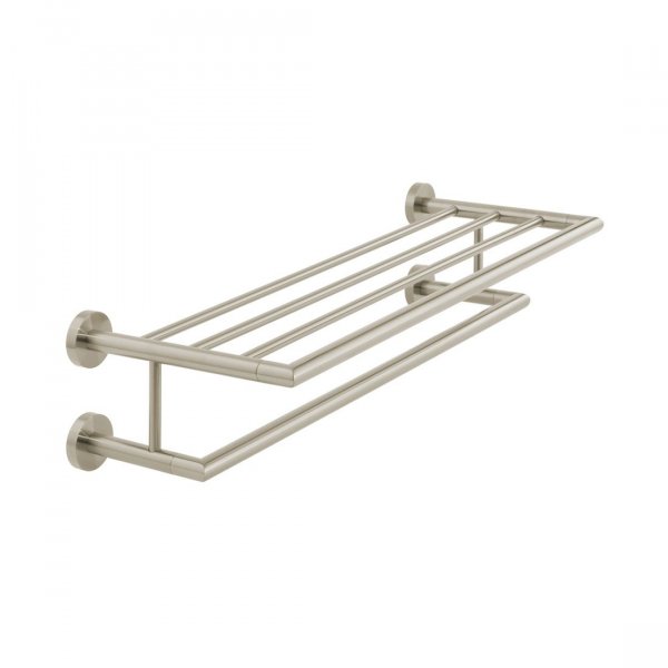 Vado Individual Spa Bathroom Towel Shelf With Towel Rail - Brushed Nickel 600mm (24