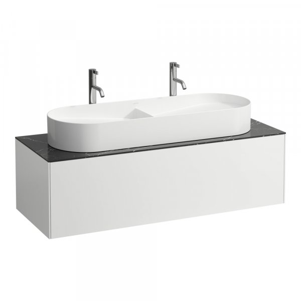 Laufen Sonar 1200mm Matt White & Nero Marquina Drawer Element with Centre Cutout