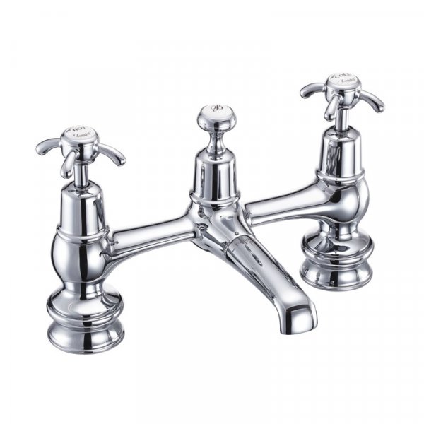 Burlington Anglesey Regent Quarter Turn H Type Basin Mixer with Plug and Chain Waste - White