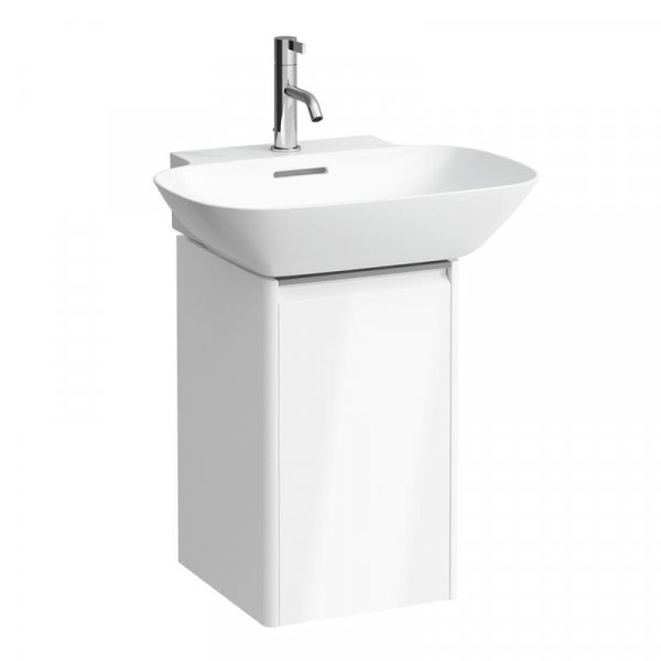 Laufen Base Gloss White 315mm Vanity Unit with Door & Anodised Aluminium Handle - Left Hand