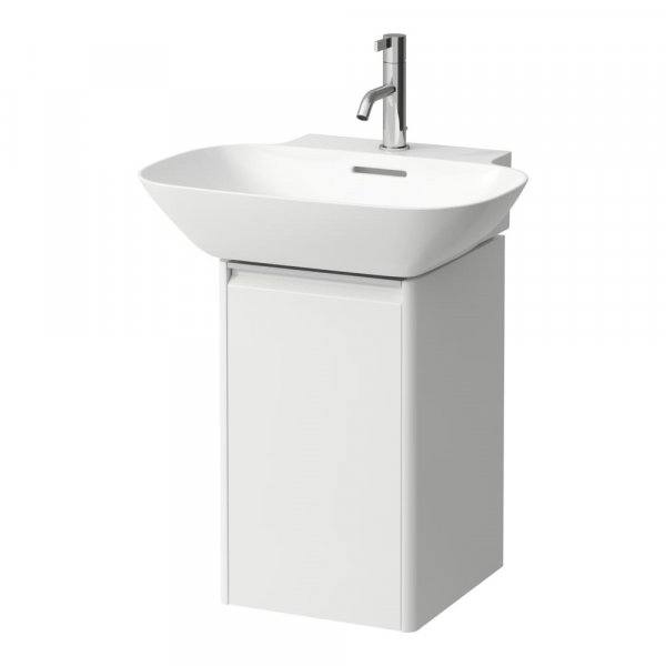 Laufen Base Matt White 315mm Vanity Unit with Door & Anodised Aluminium Handle - Right Hand