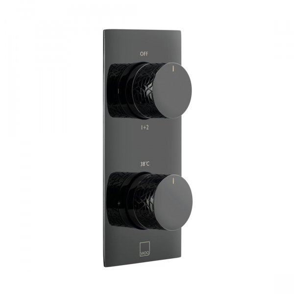 Vado Individual Omika Noir 2 Outlet Thermostatic Shower Valve with All-Flow Function - Polished Black