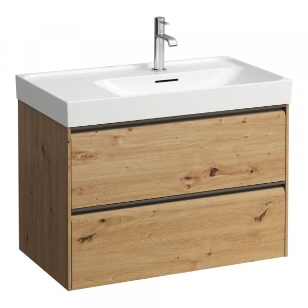 Laufen Meda 800mm 2 Drawer Vanity Unit for Right Hand Basin - Wild Oak