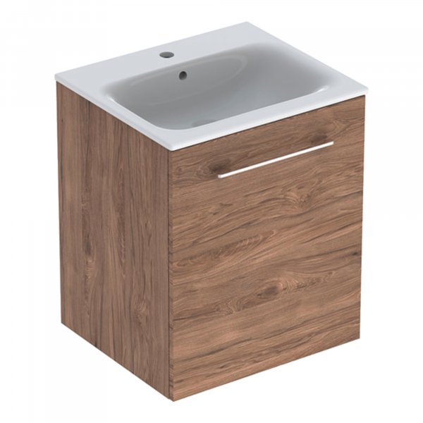 Geberit Selnova Slim Rim Basin & Cabinet Boxed Set, 550mm - Hickory