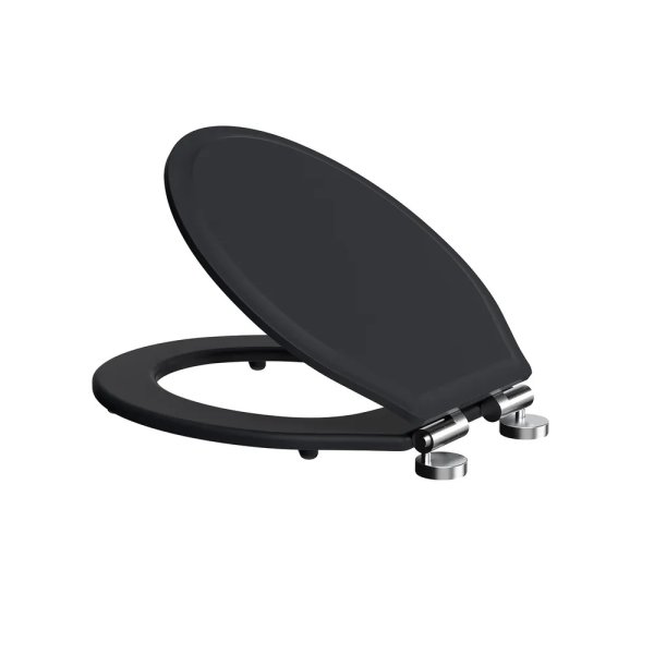 Tavistock Secure Fix Toilet Seat with Chrome Hinges - Matt Black