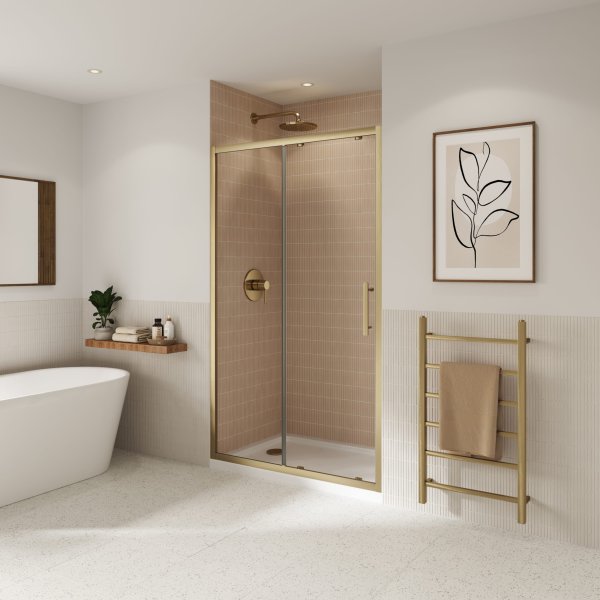 Coram Optima 6 1100mm Sliding Door Shower Enclosure - Brushed Gold